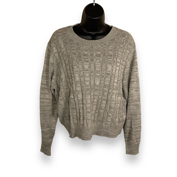 LARGE H&M DIVIDED GREY CABLE KNIT SWEATER WOMENS ACRYLIC ACADEMIA LONG SLEEVE - Picture 1 of 12